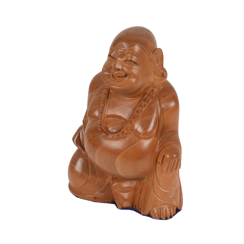 Handcrafted Wooden Laughing Buddha | Seated Prosperity Figurine