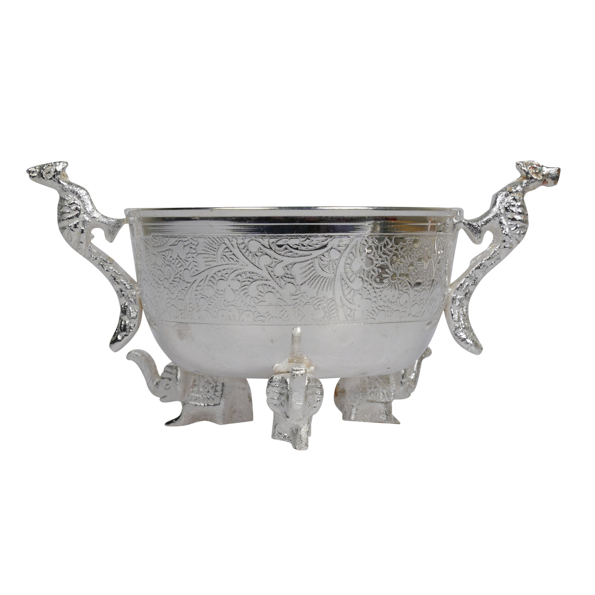 Decorative Set of 3 Silver-Coated Brass Bowls with Intricate Detailing