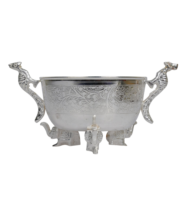 Decorative Set of 3 Silver-Coated Brass Bowls with Intricate Detailing