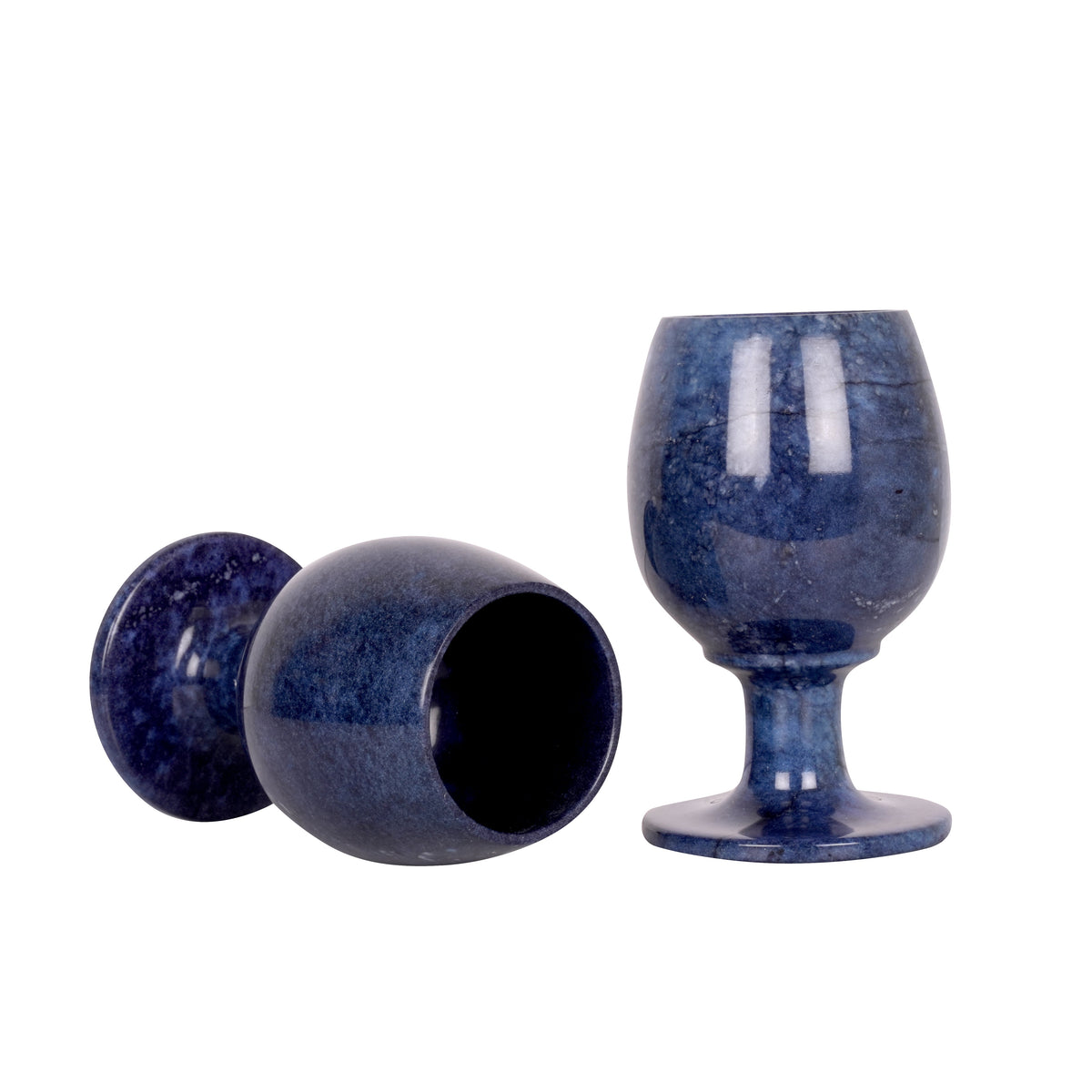 Set of 2 Handcrafted Blue Onyx Goblets with Smooth Polished Finish – Decorative & Functional Drinkware