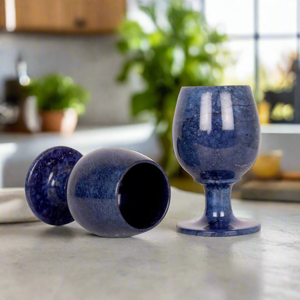 Set of 2 Handcrafted Blue Onyx Goblets with Smooth Polished Finish – Decorative & Functional Drinkware