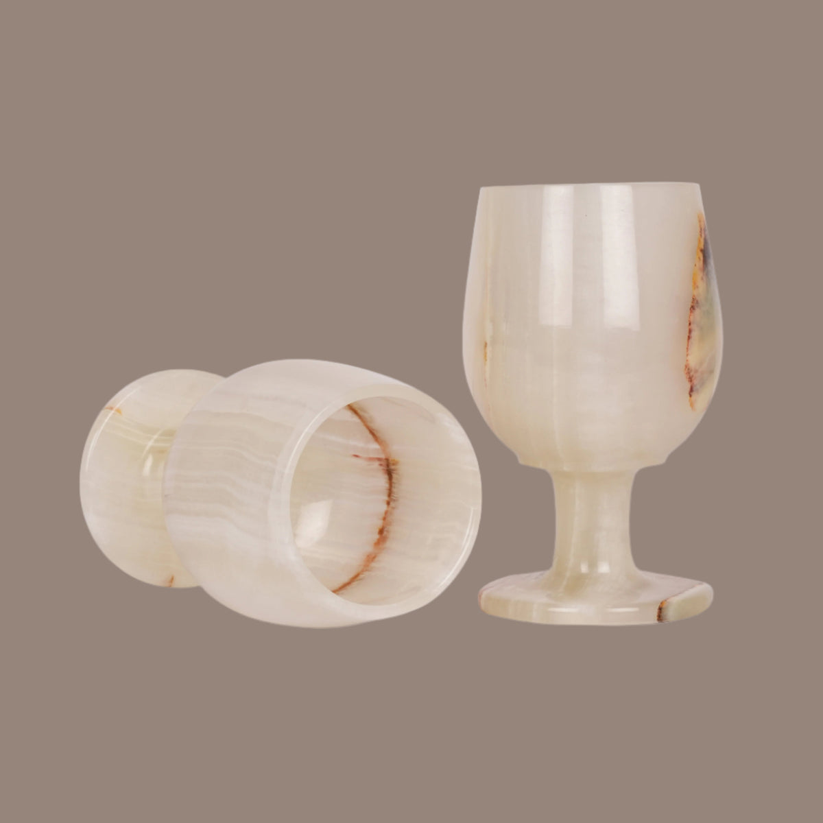 Set of 2 Elegant White Onyx Goblets with Smooth Finish – Handcrafted Drinkware for Luxury Dining