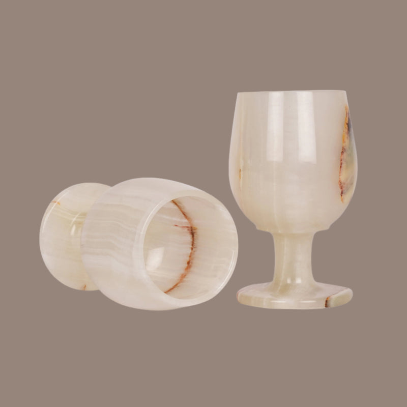 Set of 2 Elegant White Onyx Goblets with Smooth Finish – Handcrafted Drinkware for Luxury Dining