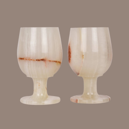 Set of 2 Elegant White Onyx Goblets with Smooth Finish – Handcrafted Drinkware for Luxury Dining