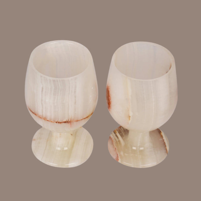 Set of 2 Elegant White Onyx Goblets with Smooth Finish – Handcrafted Drinkware for Luxury Dining