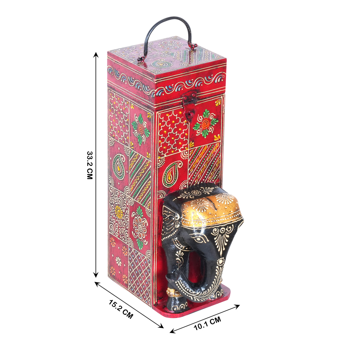 Hand-Painted Wooden Elephant Figurine Wine Box