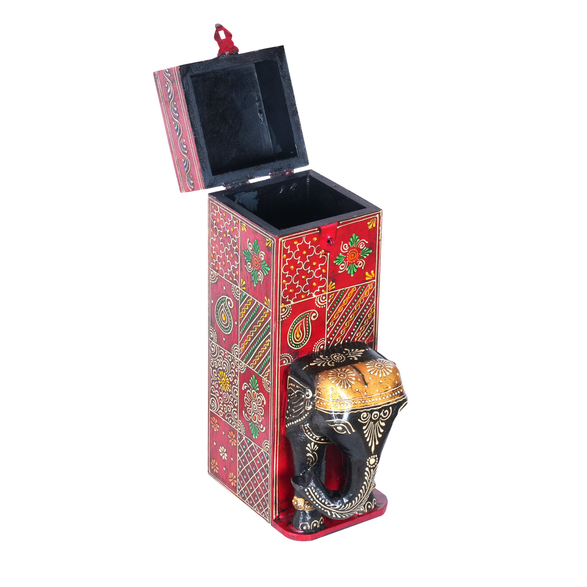 Hand-Painted Wooden Elephant Figurine Wine Box