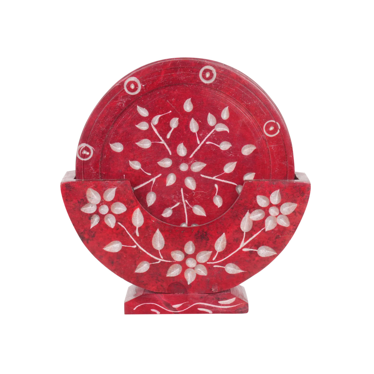 Set of 6 Handcrafted Marble Coasters with Intricate Carvings