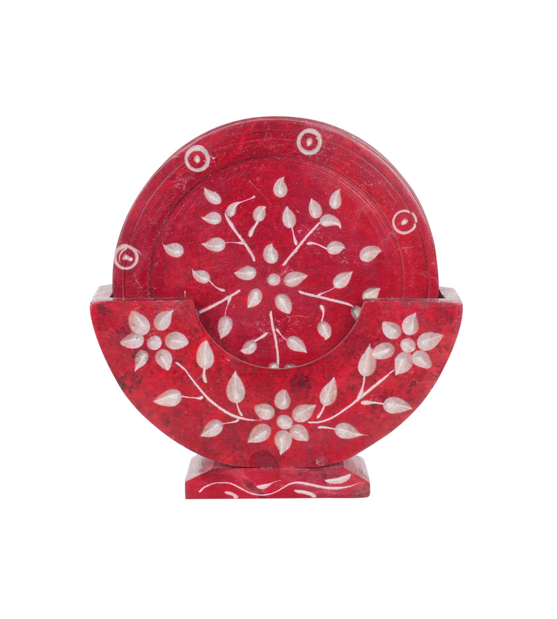 Set of 6 Handcrafted Marble Coasters with Intricate Carvings