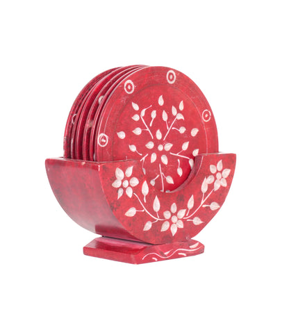 Set of 6 Handcrafted Marble Coasters with Intricate Carvings