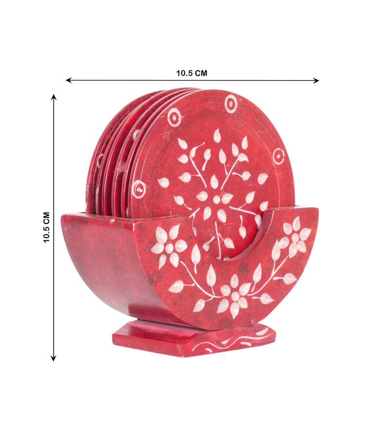 Set of 6 Handcrafted Marble Coasters with Intricate Carvings