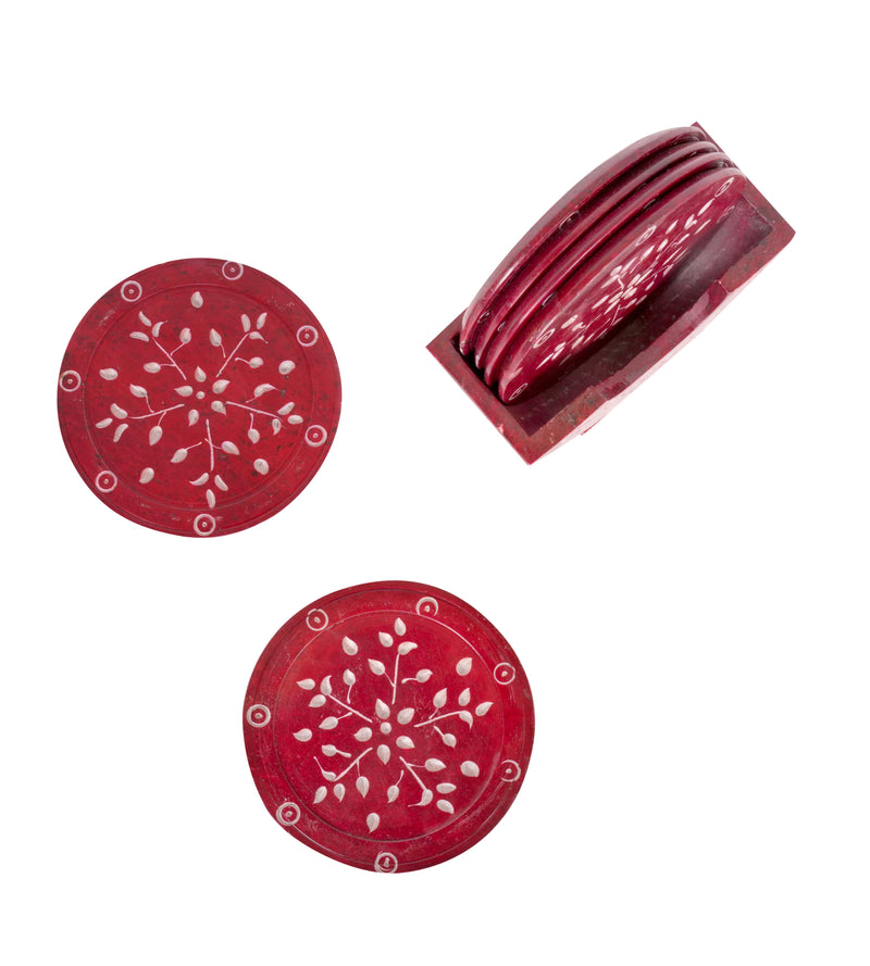 Set of 6 Handcrafted Marble Coasters with Intricate Carvings