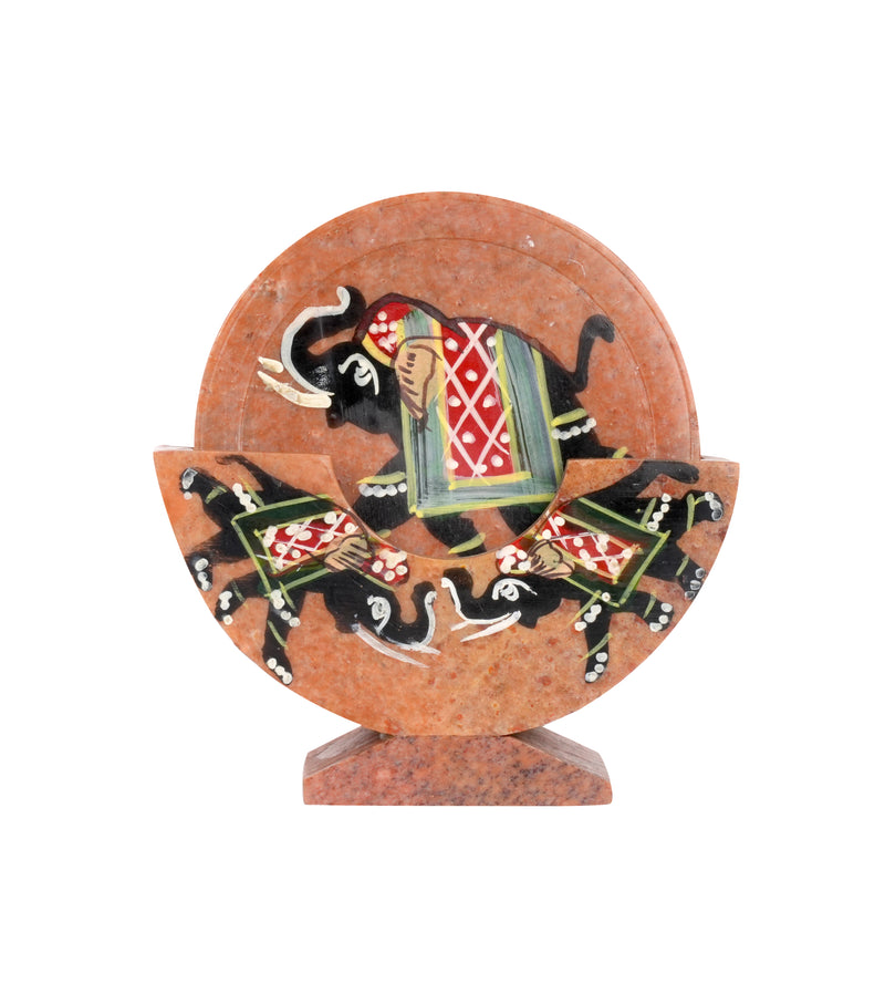 Artisanal Marble Coaster Set with Traditional Motifs