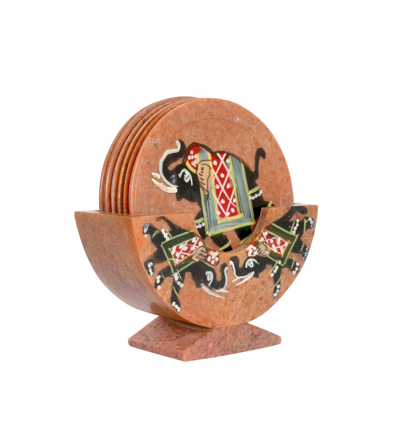 Artisanal Marble Coaster Set with Traditional Motifs