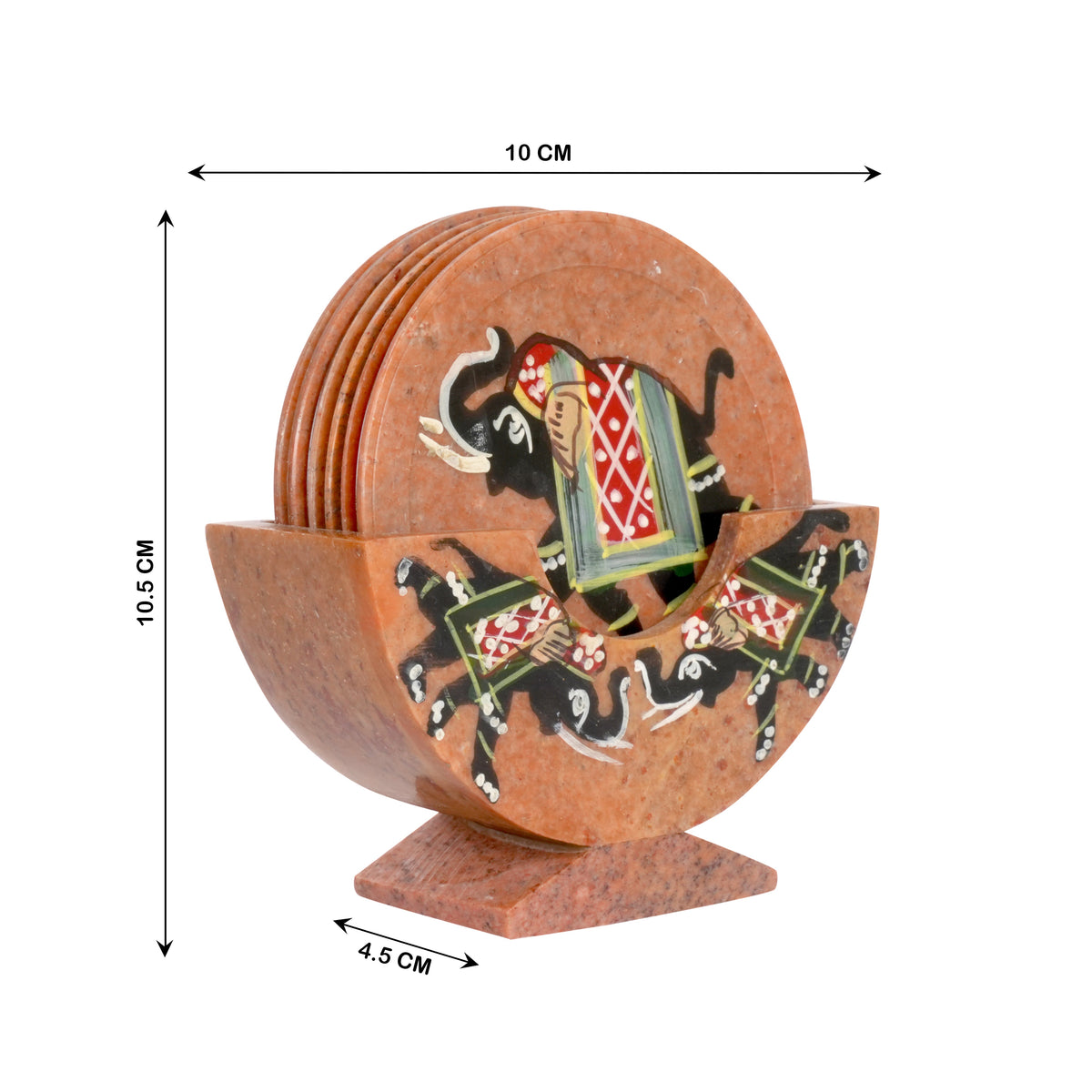 Artisanal Marble Coaster Set with Traditional Motifs