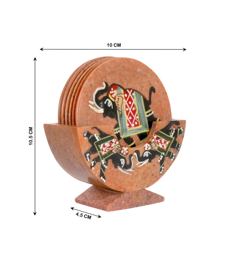 Artisanal Marble Coaster Set with Traditional Motifs