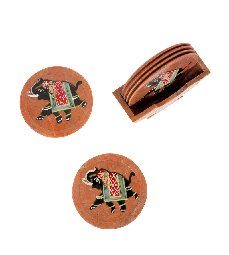 Artisanal Marble Coaster Set with Traditional Motifs