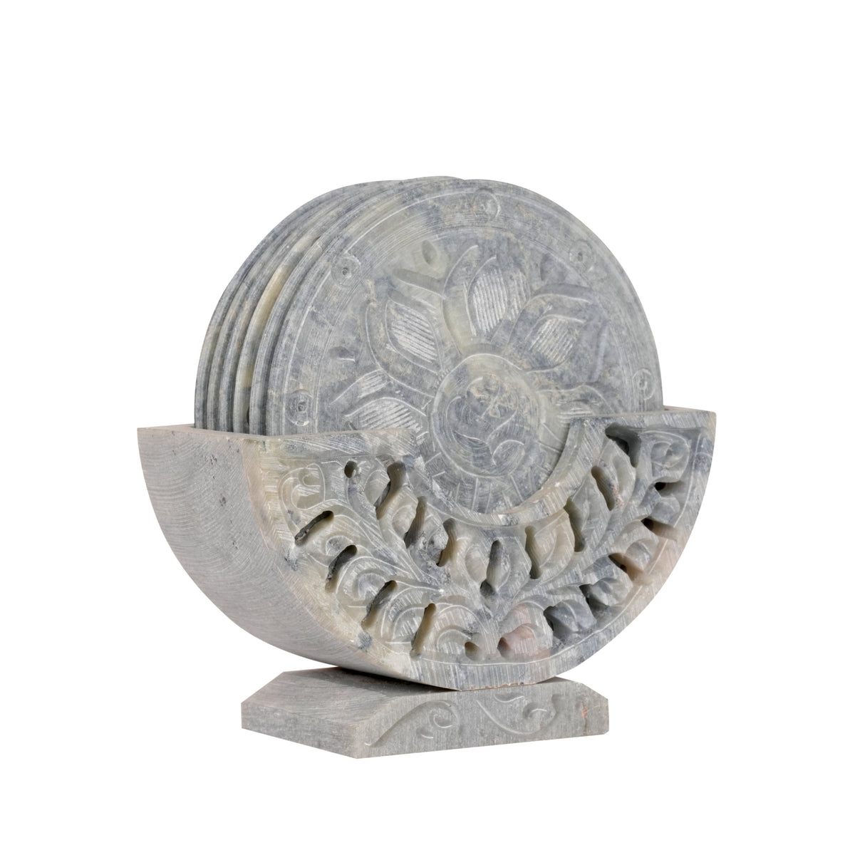 Set of 6 Handcrafted Marble Coasters with Intricate Carvings