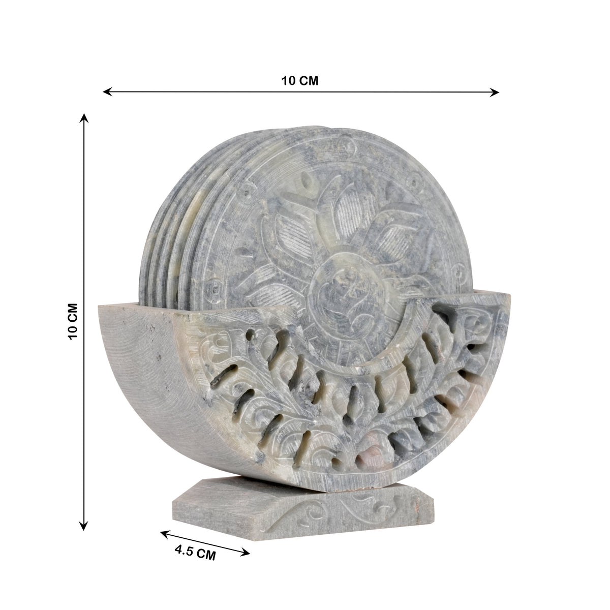 Set of 6 Handcrafted Marble Coasters with Intricate Carvings