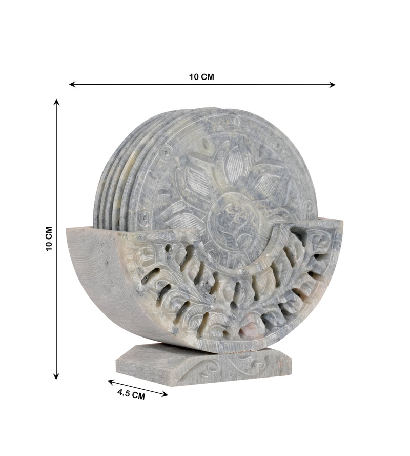 Set of 6 Handcrafted Marble Coasters with Intricate Carvings
