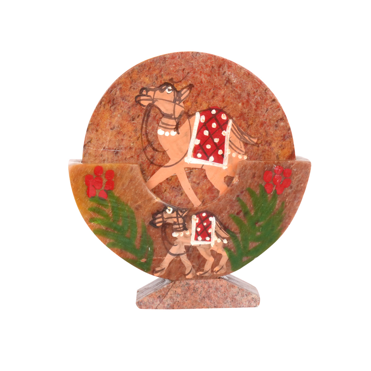 Artisanal Marble Coaster Set with Traditional Motifs