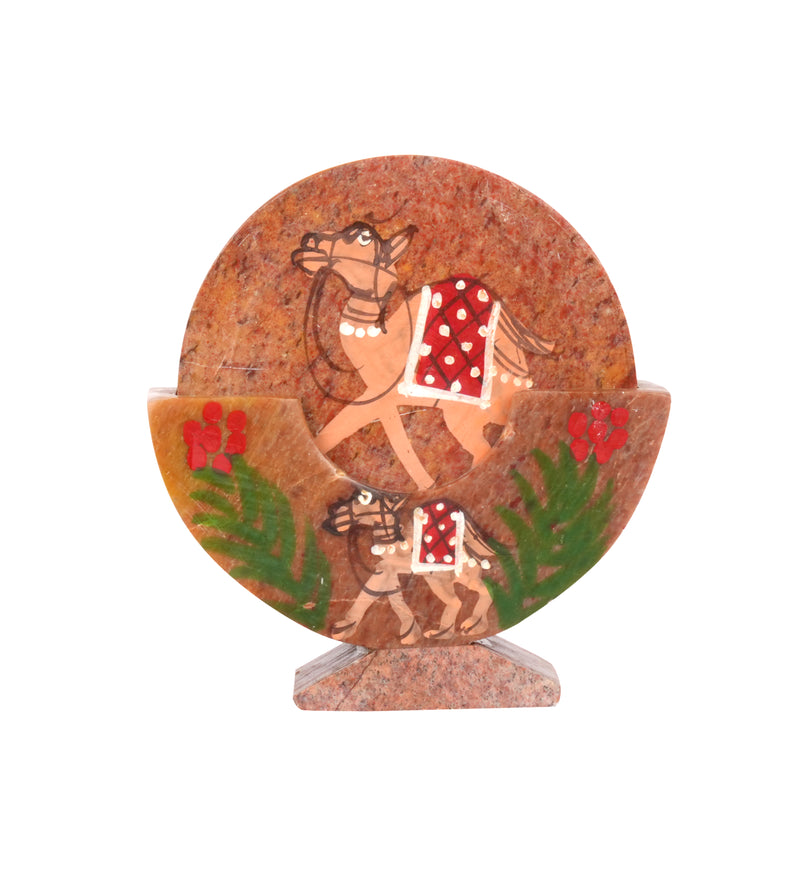 Artisanal Marble Coaster Set with Traditional Motifs