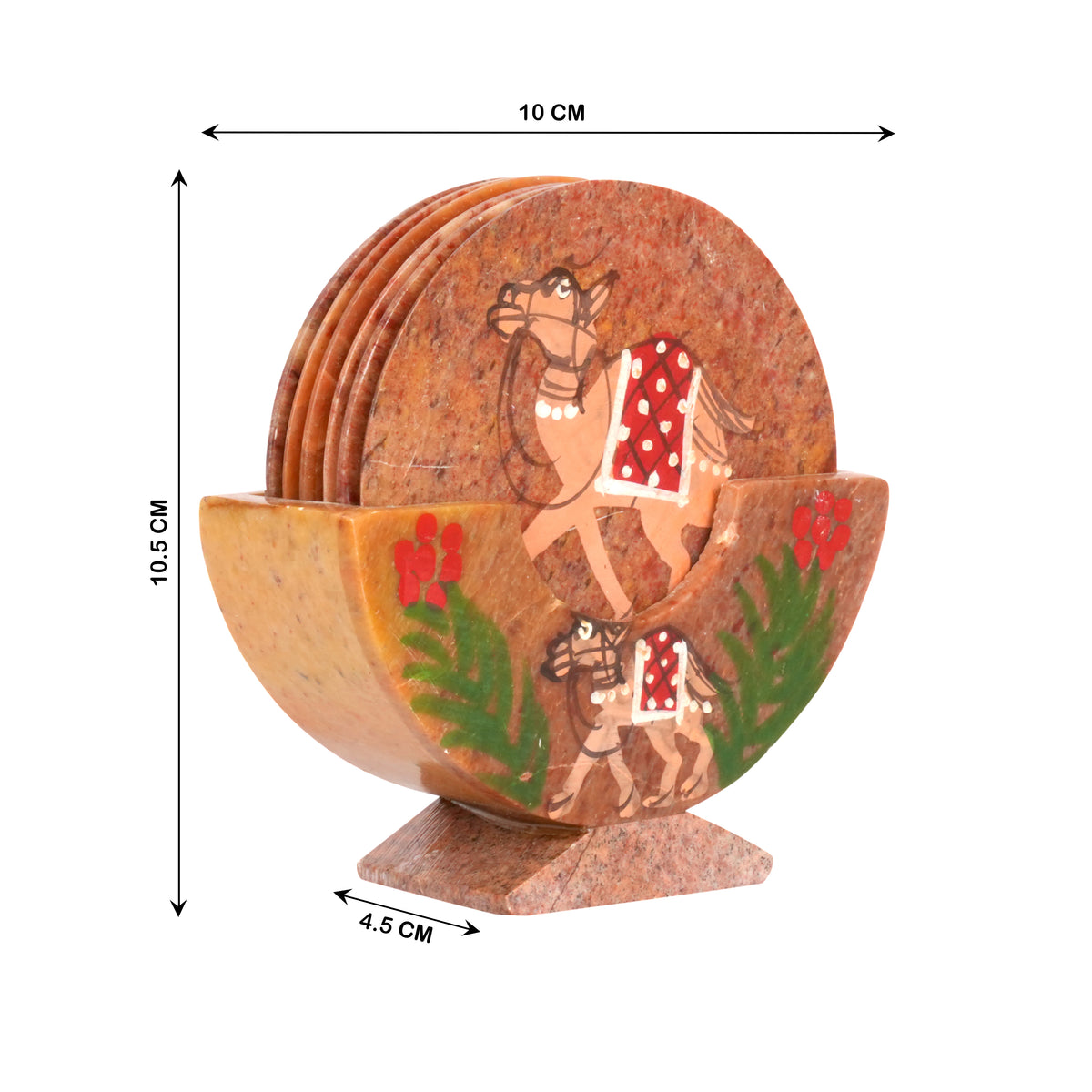 Artisanal Marble Coaster Set with Traditional Motifs