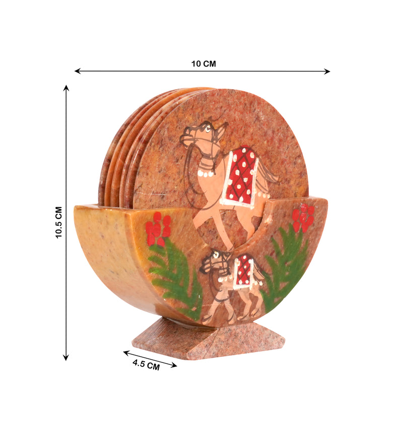 Artisanal Marble Coaster Set with Traditional Motifs