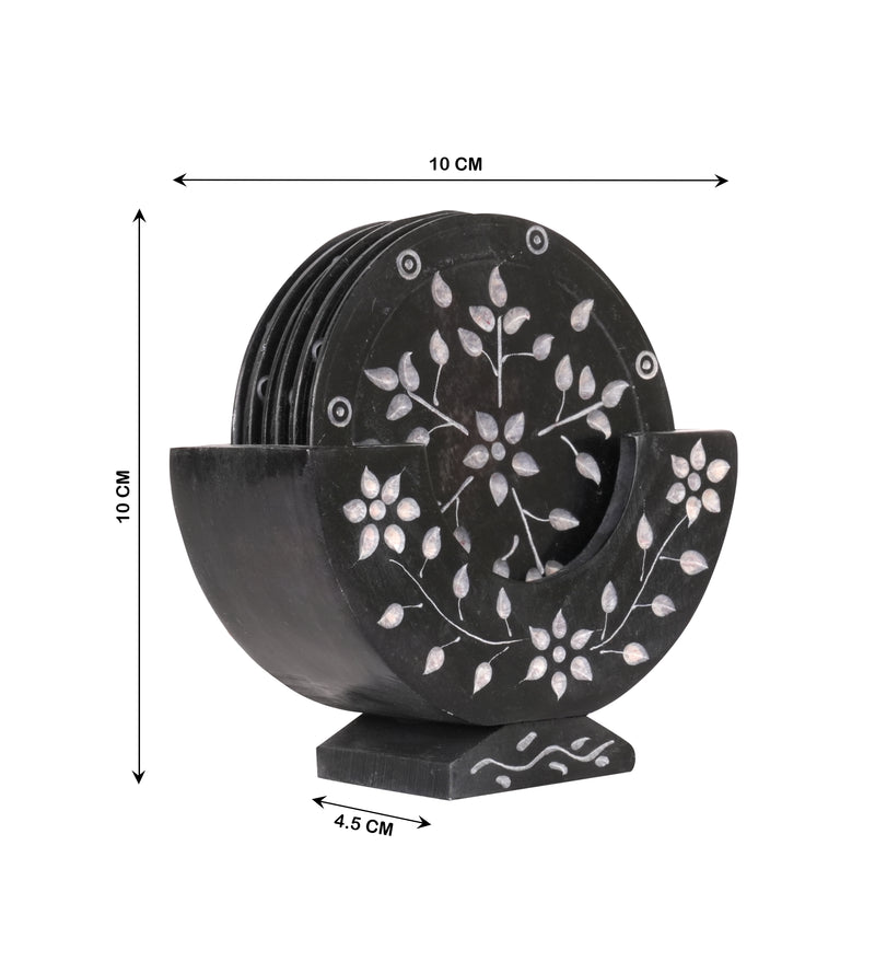 Set of 6 Handcrafted Marble Coasters with Intricate Carvings