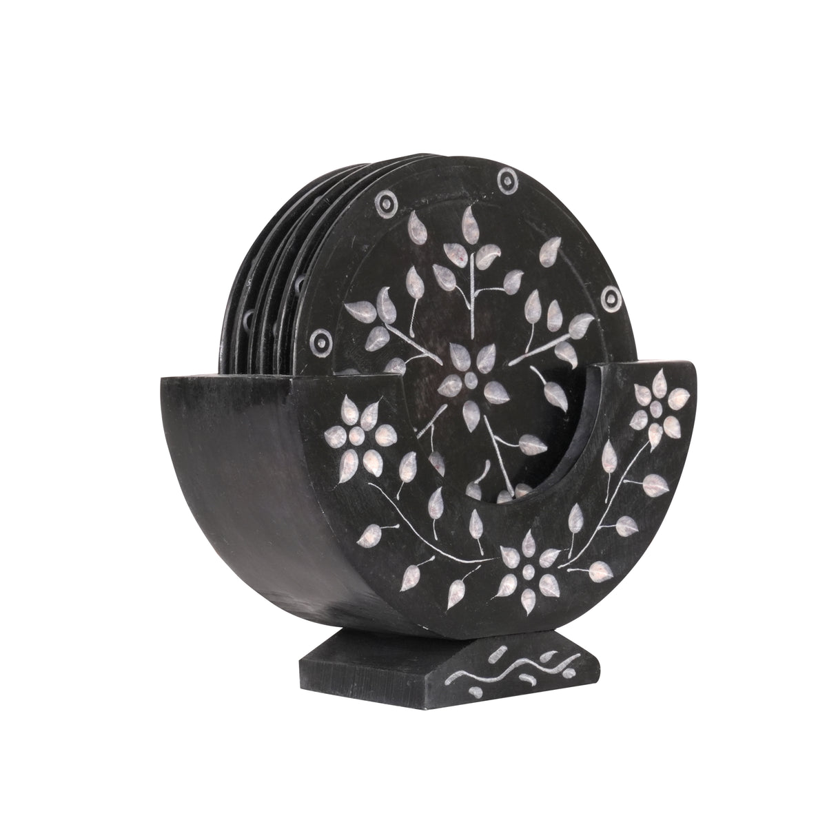 Set of 6 Handcrafted Marble Coasters with Intricate Carvings