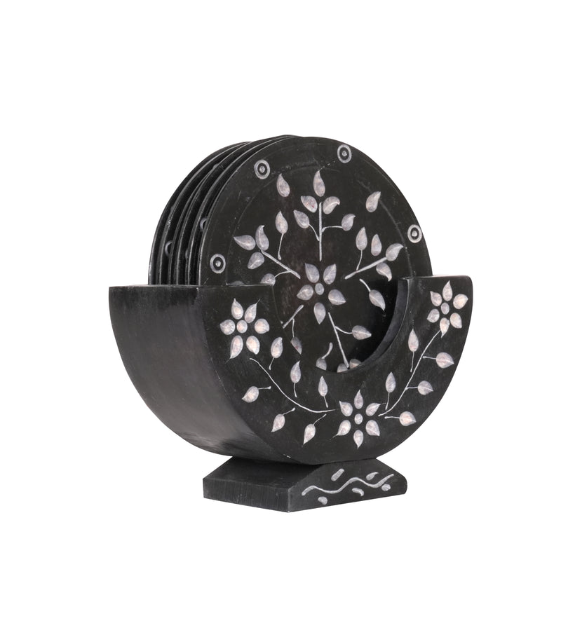 Set of 6 Handcrafted Marble Coasters with Intricate Carvings