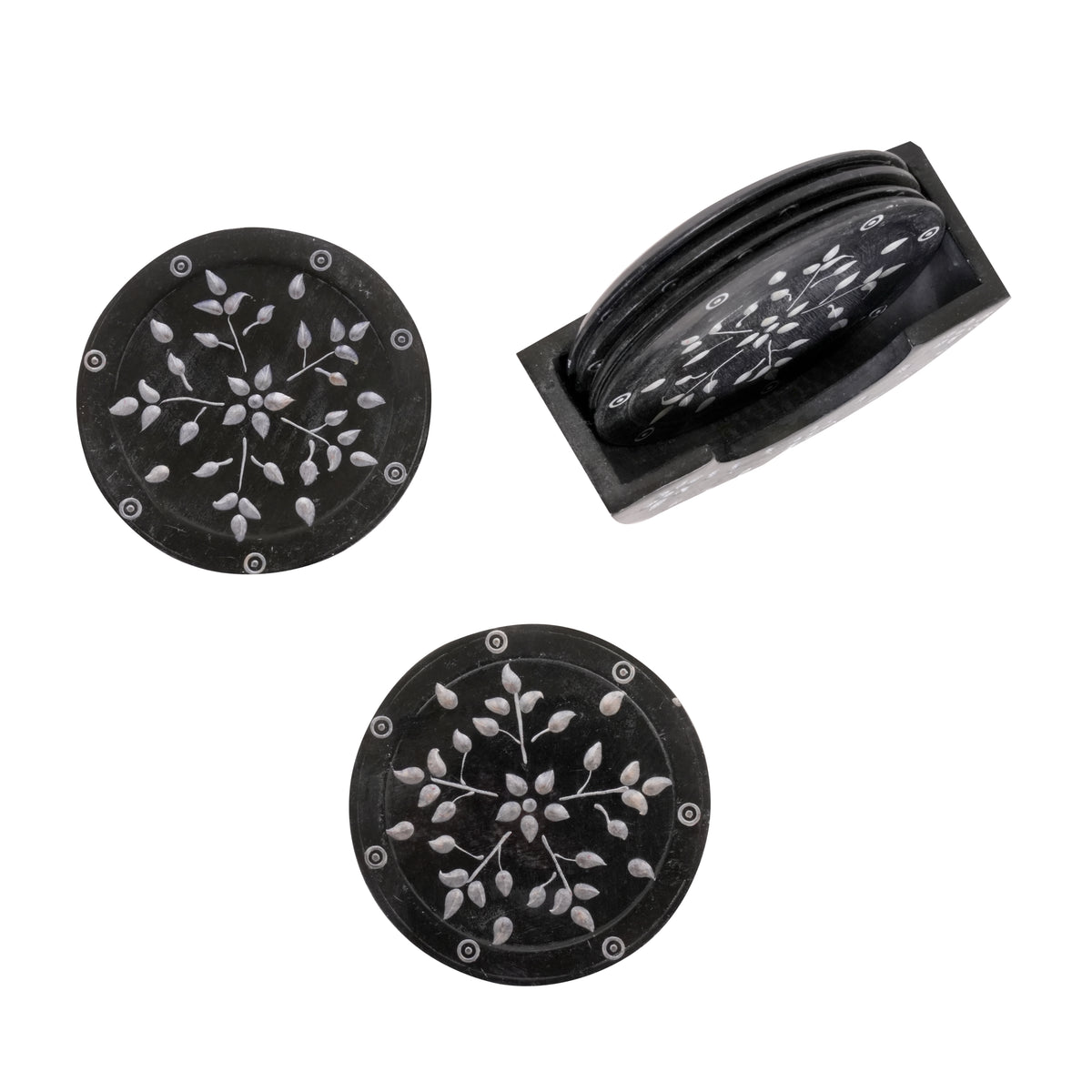 Set of 6 Handcrafted Marble Coasters with Intricate Carvings