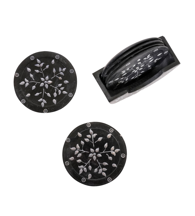 Set of 6 Handcrafted Marble Coasters with Intricate Carvings