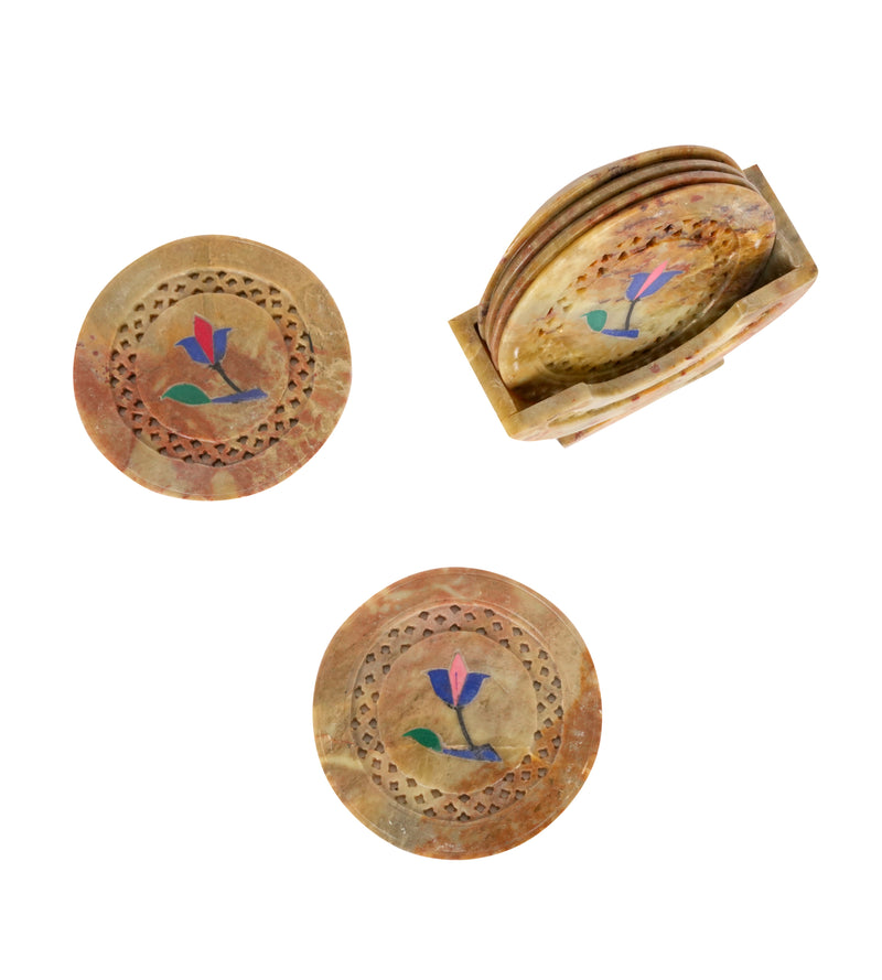 Handcrafted Marble Coasters with Traditional Jali Carving - Set of 6