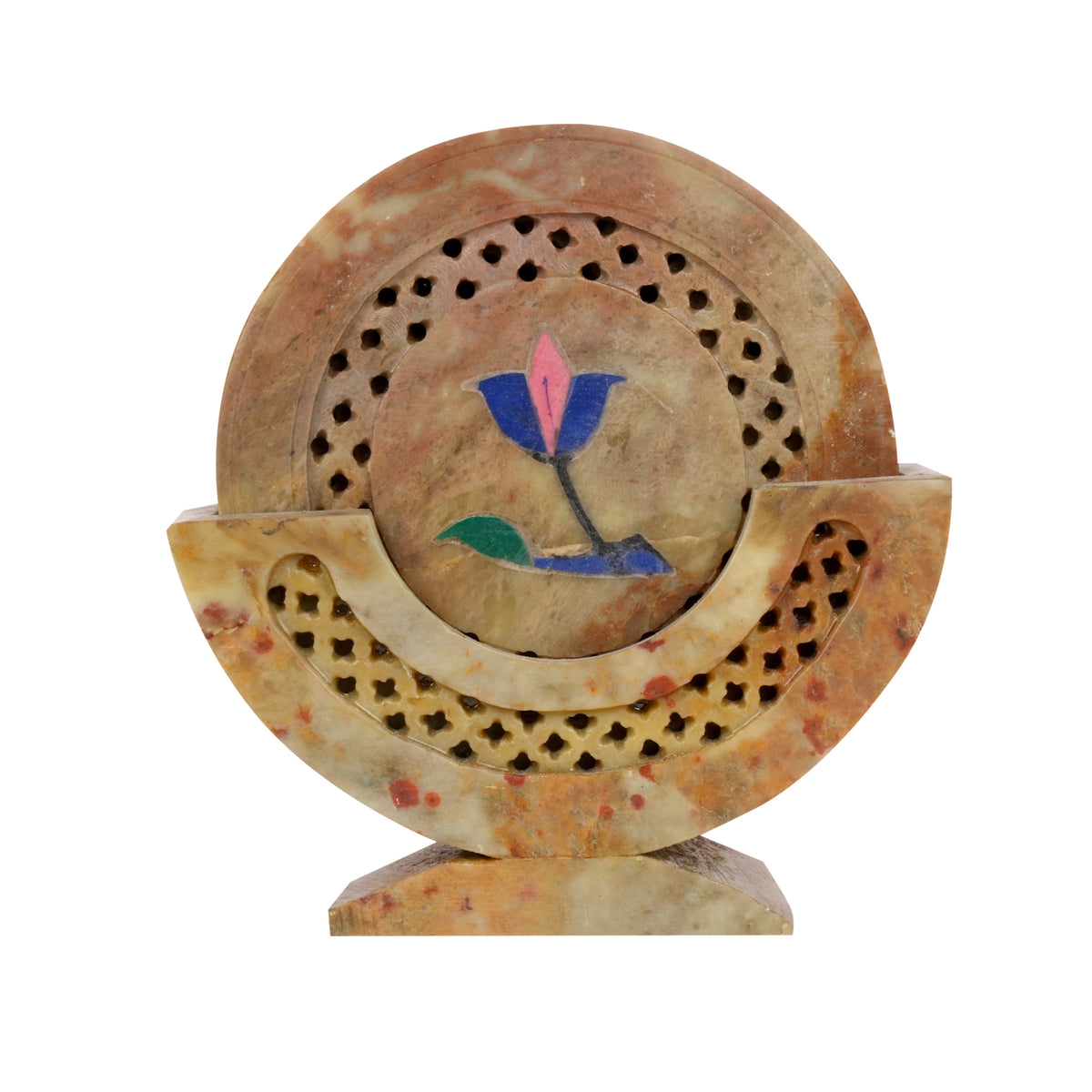 Handcrafted Marble Coasters with Traditional Jali Carving - Set of 6