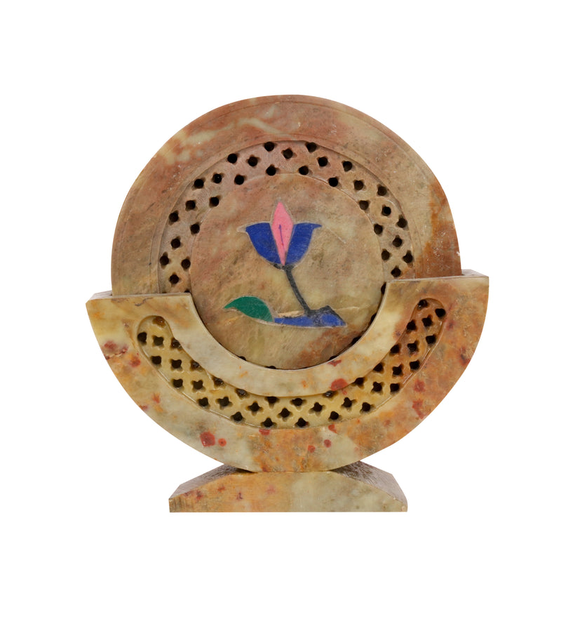 Handcrafted Marble Coasters with Traditional Jali Carving - Set of 6