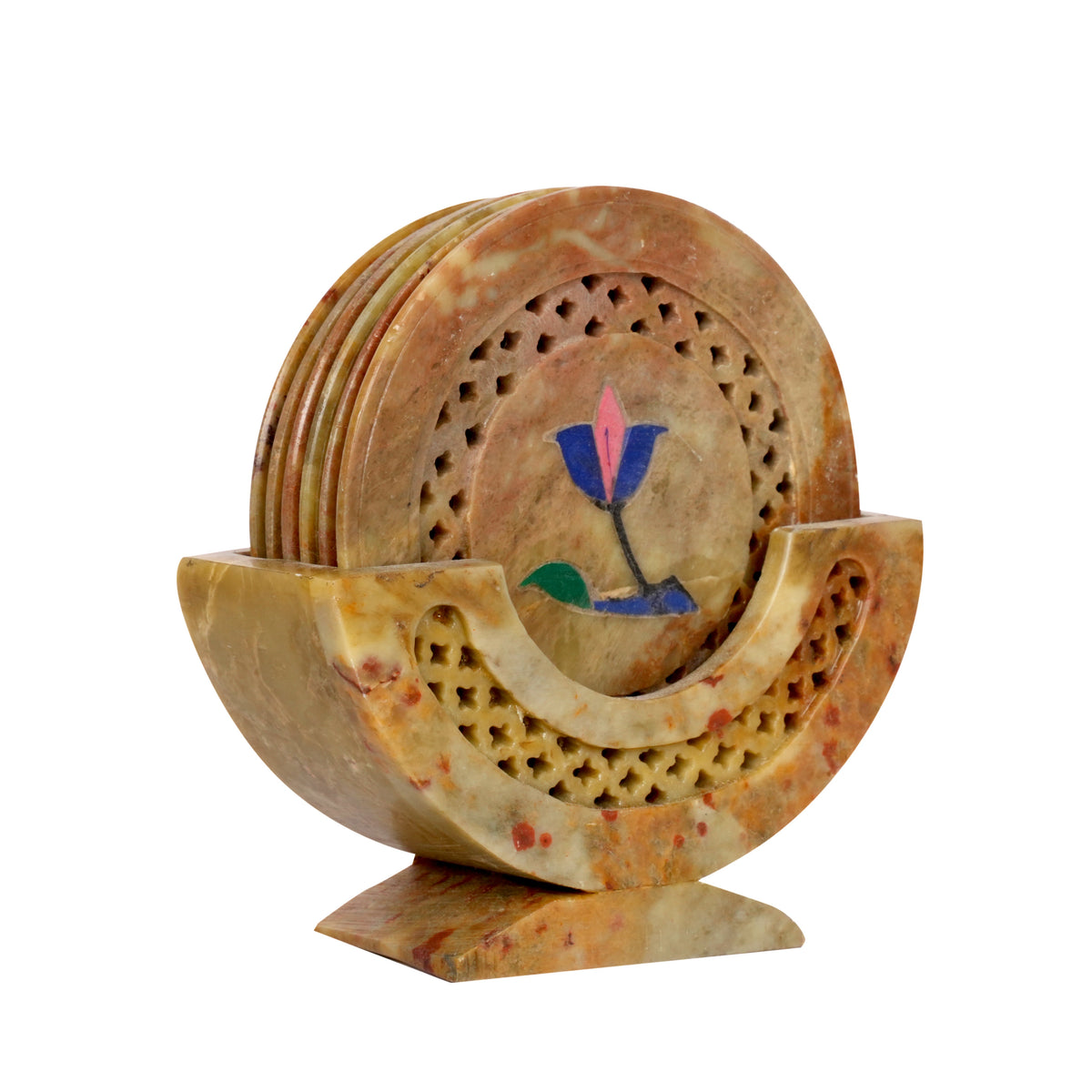 Handcrafted Marble Coasters with Traditional Jali Carving - Set of 6
