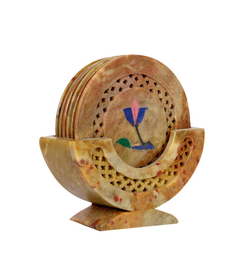Handcrafted Marble Coasters with Traditional Jali Carving - Set of 6
