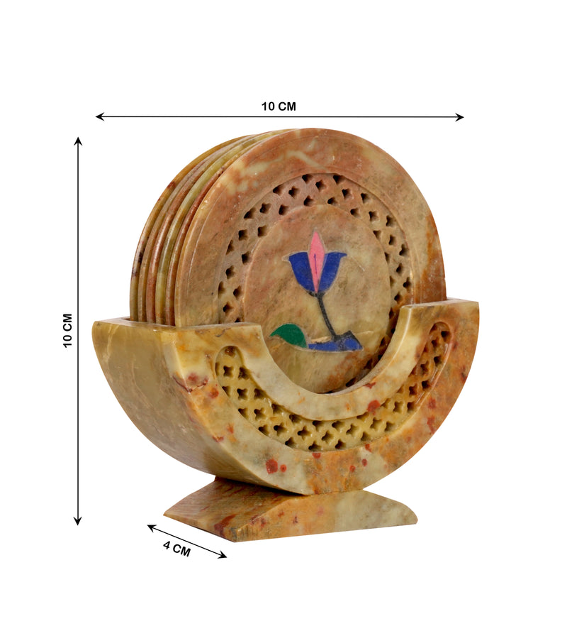 Handcrafted Marble Coasters with Traditional Jali Carving - Set of 6