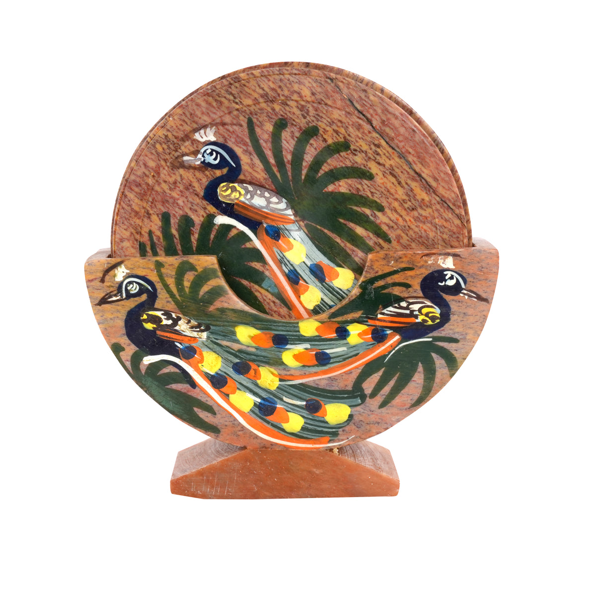 Artisanal Marble Coaster Set with Traditional Motifs