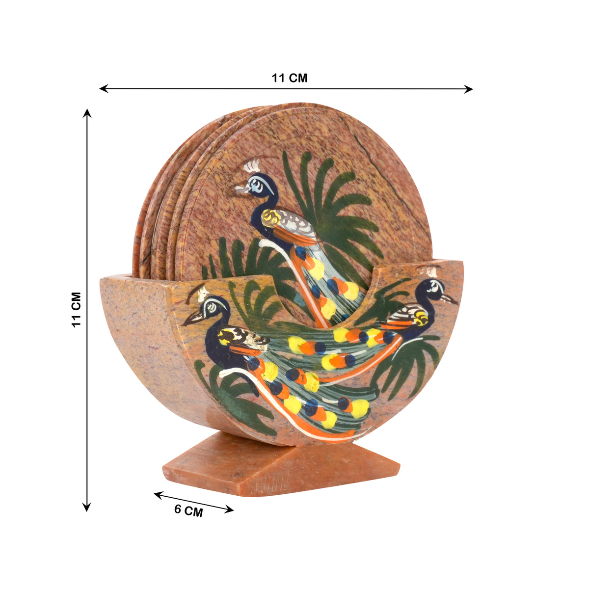 Artisanal Marble Coaster Set with Traditional Motifs