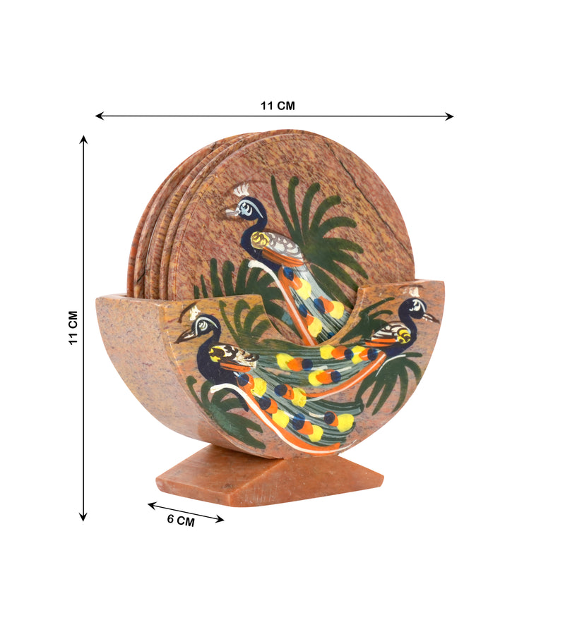 Artisanal Marble Coaster Set with Traditional Motifs