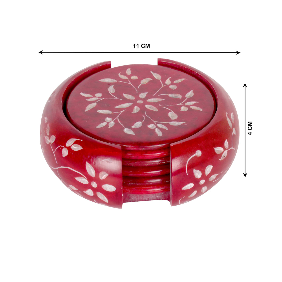Handcrafted Marble Coasters with Intricate Floral Carving - Set of 6