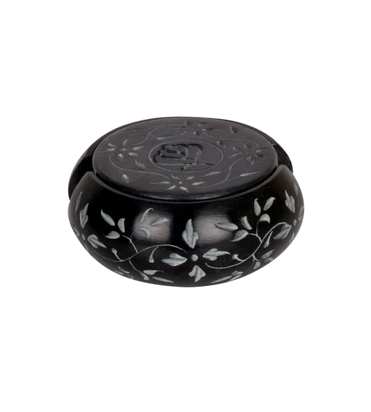 Handcrafted Black Marble Coasters with Floral Inlay - Set of 6