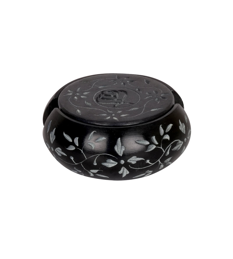 Handcrafted Black Marble Coasters with Floral Inlay - Set of 6