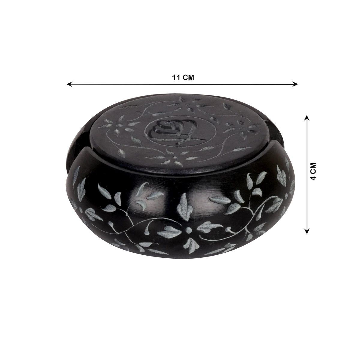 Handcrafted Black Marble Coasters with Floral Inlay - Set of 6