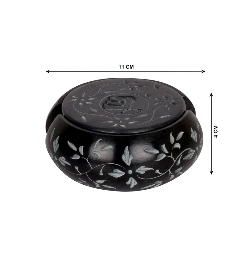 Handcrafted Black Marble Coasters with Floral Inlay - Set of 6