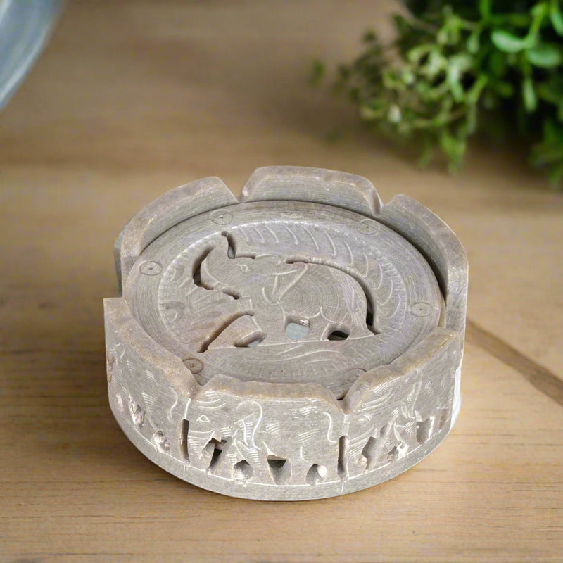 Hand-Carved Vintage Ash Grey Marble Coaster