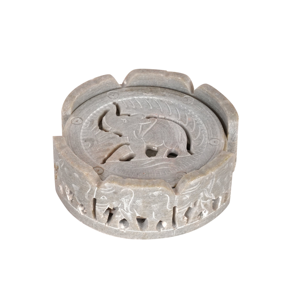 Hand-Carved Vintage Ash Grey Marble Coaster