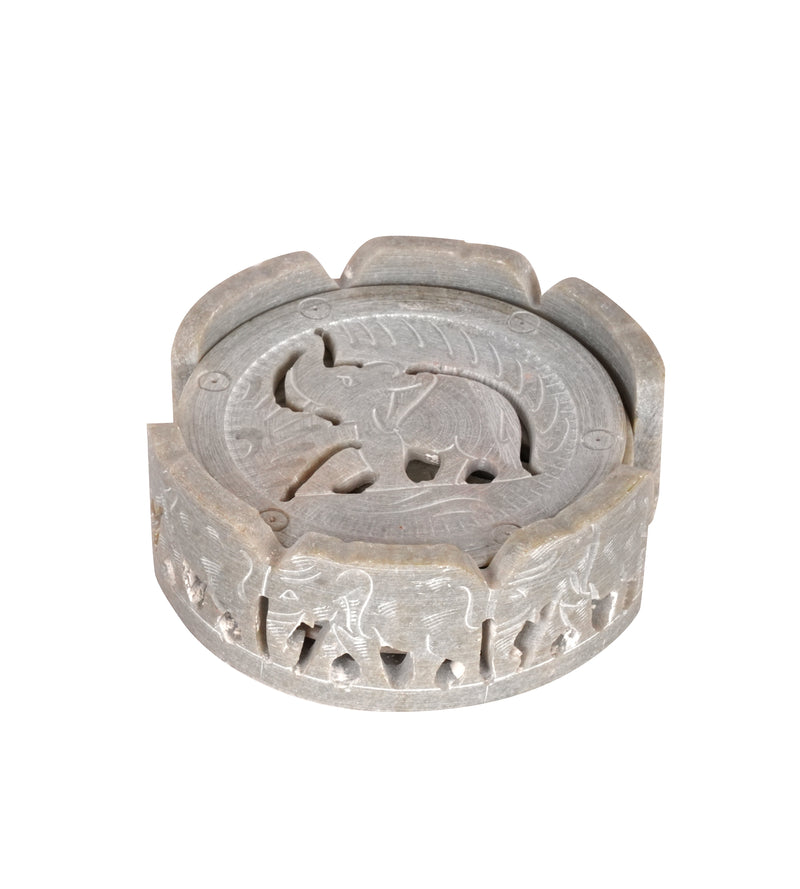 Hand-Carved Vintage Ash Grey Marble Coaster